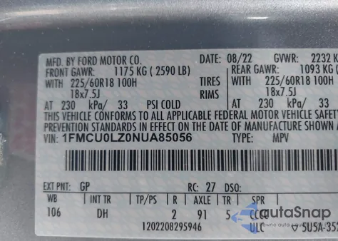 2022 Ford Escape Titanium Plug-In Hybrid z USA, uszkodzony, nr VIN 1FMCU0LZ0NUA85056